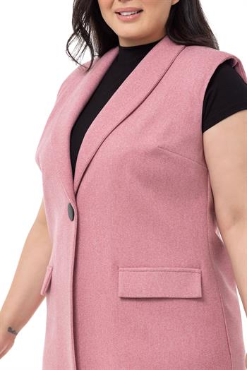 Plus Size Pink Vest with Padding and Fake Pockets
