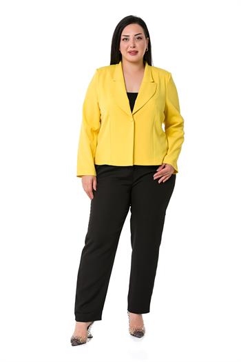 Plus Size Collar Detailed Padded Unlined Short Yellow Jacket
