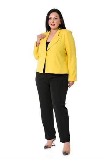Plus Size Collar Detailed Padded Unlined Short Yellow Jacket
