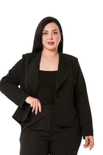Büyük Beden Yaka Detaylı Vatkalı Astarsız Kısa Siyah Ceket