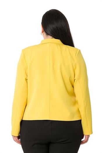 Plus Size Collar Detailed Padded Unlined Short Yellow Jacket