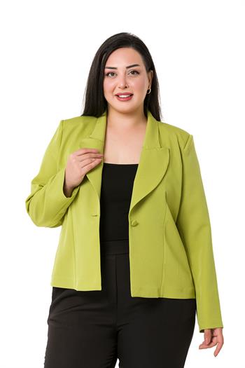 Büyük Beden Yaka Detaylı Vatkalı Astarsız Kısa Fıstık Yeşili Ceket