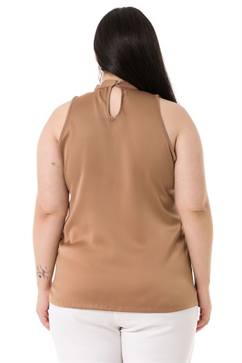 Plus Size Satin Mink Blouse with Scarf Collar and Side Slits
