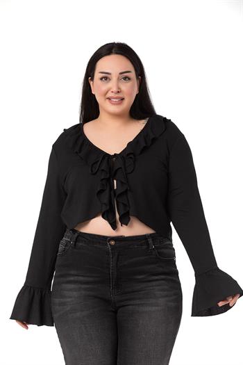 Plus Size Black Bolero with Frill Detail on Collar and Sleeves