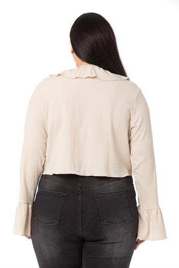 Plus Size Beige Bolero with Frill Detail on Collar and Sleeves