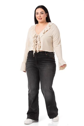 Plus Size Beige Bolero with Frill Detail on Collar and Sleeves