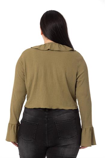 Plus Size Khaki Bolero with Frill Detail on Collar and Sleeves