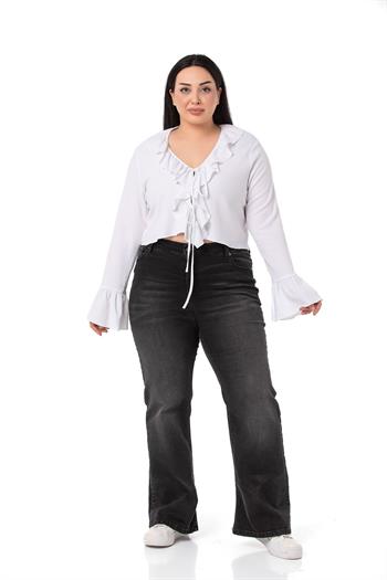 Plus Size White Bolero with Frill Detail on Collar and Sleeves