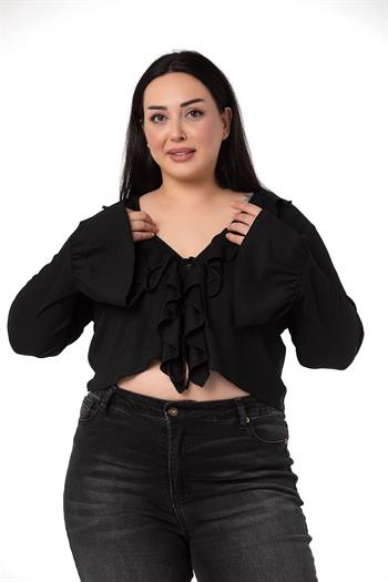 Plus Size Black Bolero with Frill Detail on Collar and Sleeves