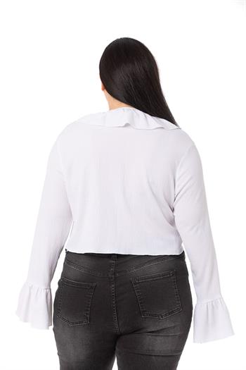 Plus Size White Bolero with Frill Detail on Collar and Sleeves