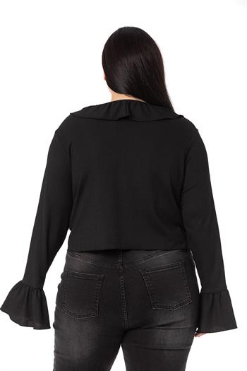 Plus Size Black Bolero with Frill Detail on Collar and Sleeves