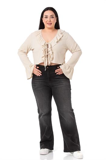 Plus Size Beige Bolero with Frill Detail on Collar and Sleeves