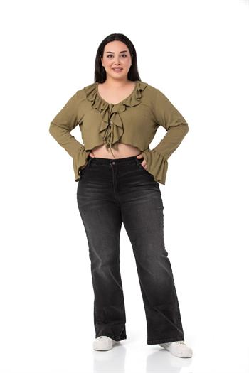 Plus Size Khaki Bolero with Frill Detail on Collar and Sleeves
