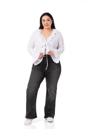 Plus Size White Bolero with Frill Detail on Collar and Sleeves