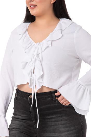 Plus Size White Bolero with Frill Detail on Collar and Sleeves