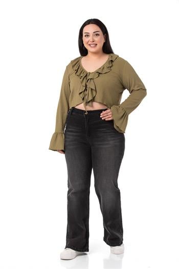 Plus Size Khaki Bolero with Frill Detail on Collar and Sleeves