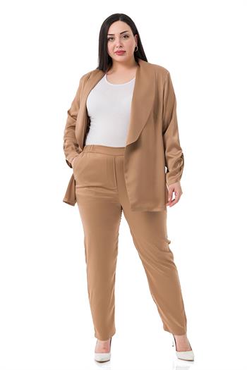 Plus Size Mink Satin Trousers with Side and Back Elastic Pockets