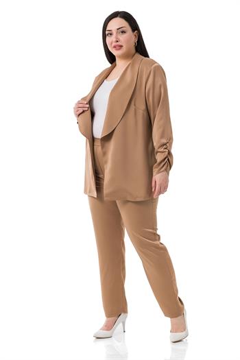 Plus Size Mink Satin Trousers with Side and Back Elastic Pockets