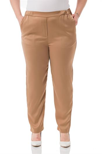 Plus Size Mink Satin Trousers with Side and Back Elastic Pockets