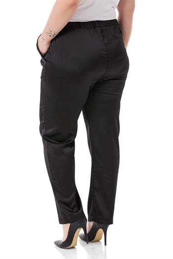 Plus Size Black Satin Trousers with Side and Back Elastic Pockets