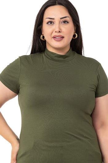 Büyük Beden Yarım Balıkçı Kısa Kollu Viskon Haki Body