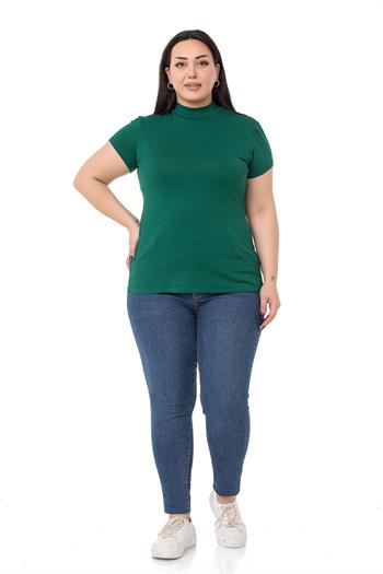 Büyük Beden Yarım Balıkçı Kısa Kollu Viskon Zümrüt Body