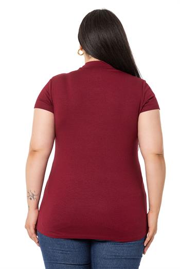 Büyük Beden Yarım Balıkçı Kısa Kollu Viskon Bordo Body