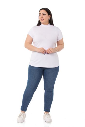 Büyük Beden Yarım Balıkçı Kısa Kollu Viskon Beyaz Body