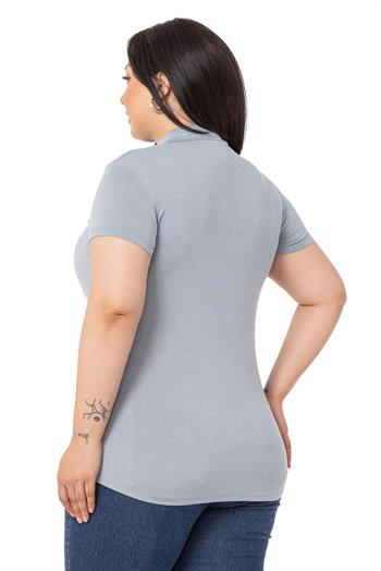 Büyük Beden Yarım Balıkçı Kısa Kollu Viskon Açık Gri Body