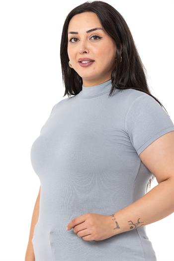 Büyük Beden Yarım Balıkçı Kısa Kollu Viskon Açık Gri Body