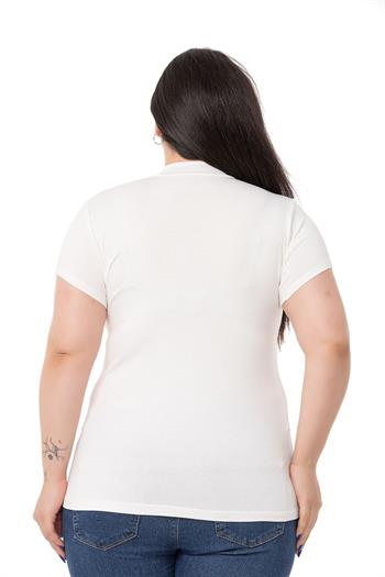 Büyük Beden Yarım Balıkçı Kısa Kollu Viskon Ekru Body
