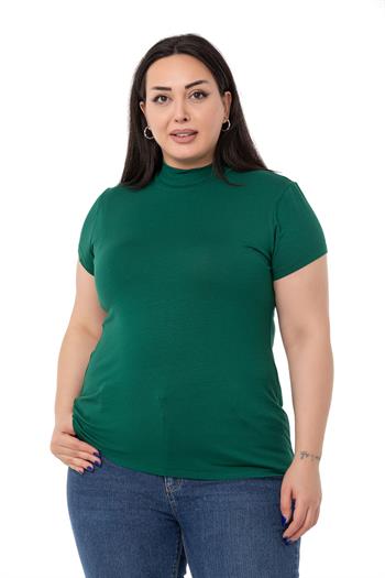 Büyük Beden Yarım Balıkçı Kısa Kollu Viskon Zümrüt Body