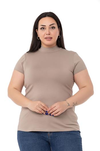 Büyük Beden Yarım Balıkçı Kısa Kollu Viskon Vizon Body