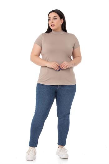 Büyük Beden Yarım Balıkçı Kısa Kollu Viskon Vizon Body