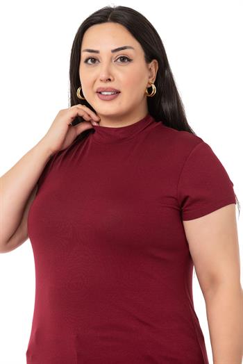Büyük Beden Yarım Balıkçı Kısa Kollu Viskon Bordo Body