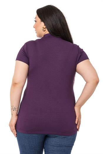 Büyük Beden Yarım Balıkçı Kısa Kollu Viskon Mürdüm Body