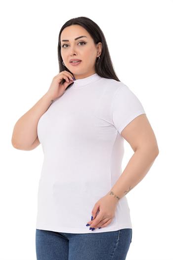 Büyük Beden Yarım Balıkçı Kısa Kollu Viskon Beyaz Body