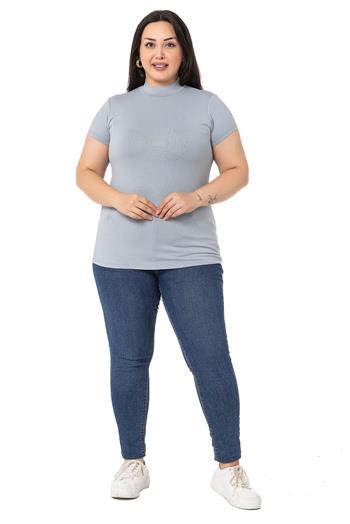 Büyük Beden Yarım Balıkçı Kısa Kollu Viskon Açık Gri Body