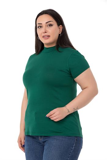 Büyük Beden Yarım Balıkçı Kısa Kollu Viskon Zümrüt Body