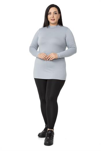 Büyük Beden Yarım Balıkçı Uzun Kollu Viskon Açık Gri Body