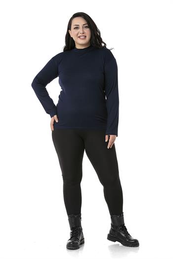 Büyük Beden Yarım Balıkçı Uzun Kollu Viskon Lacivert Body