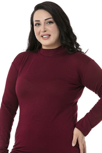 Büyük Beden Yarım Balıkçı Uzun Kollu Viskon Bordo Body