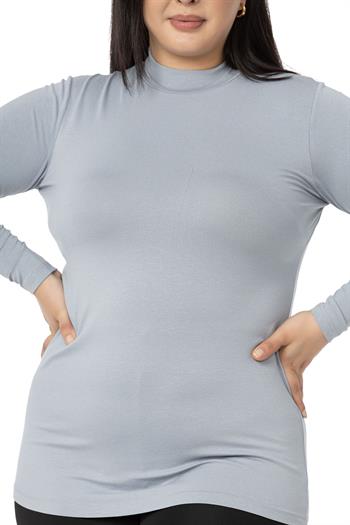 Büyük Beden Yarım Balıkçı Uzun Kollu Viskon Açık Gri Body