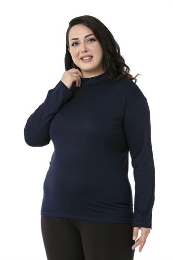 Büyük Beden Yarım Balıkçı Uzun Kollu Viskon Lacivert Body