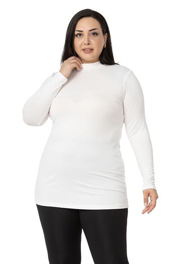 Büyük Beden Yarım Balıkçı Uzun Kollu Viskon Ekru Body