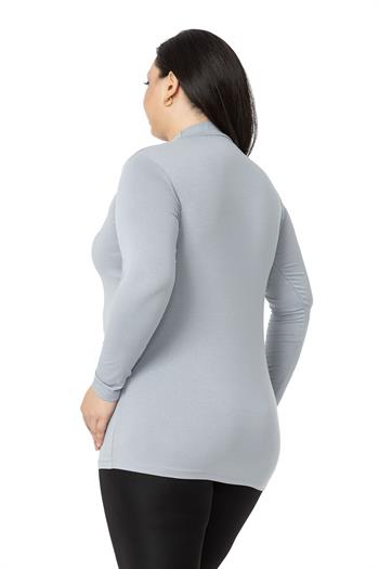 Büyük Beden Yarım Balıkçı Uzun Kollu Viskon Açık Gri Body