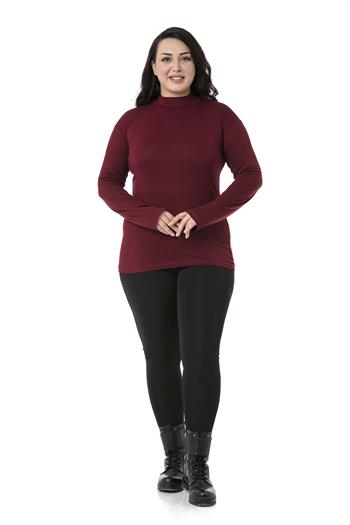 Büyük Beden Yarım Balıkçı Uzun Kollu Viskon Bordo Body