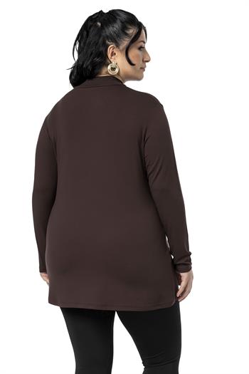 Büyük Beden Yarım Balıkçı Uzun Kollu Viskon Kahverengi Body