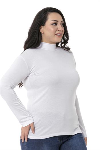 Büyük Beden Yarım Balıkçı Uzun Kollu Viskon Beyaz Body