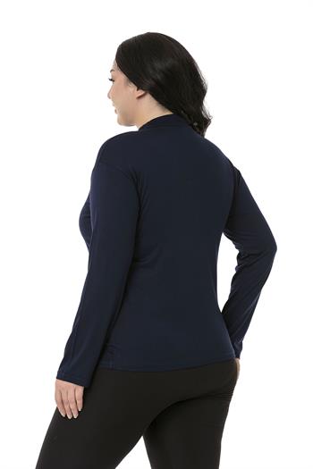 Büyük Beden Yarım Balıkçı Uzun Kollu Viskon Lacivert Body
